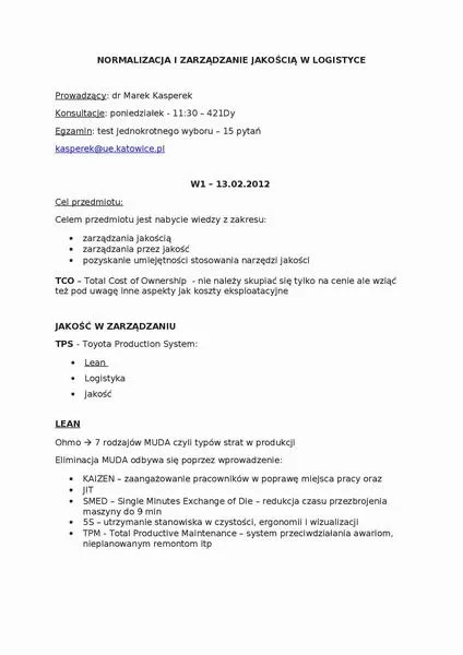 Normalizacja standardów jakości